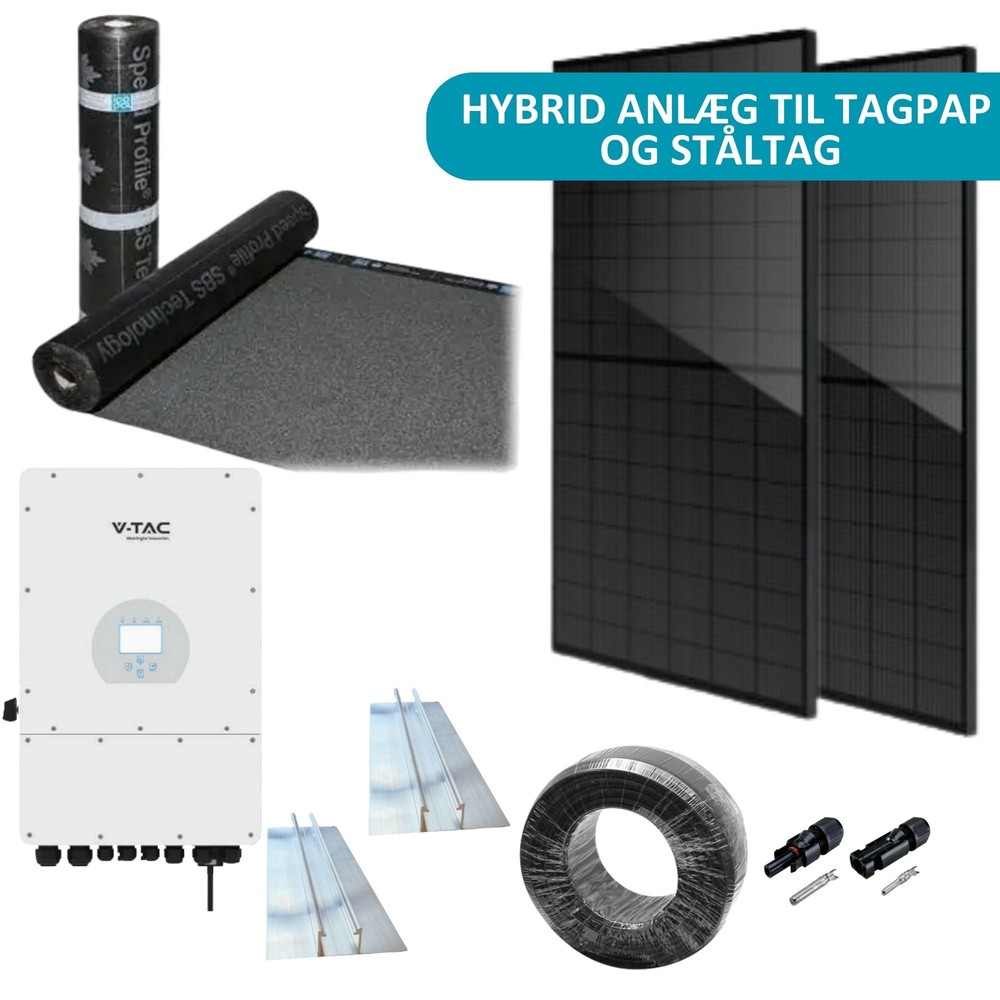 6kW Hybrid Solcelleanlæg til Tagpap eller Ståltag - Sort