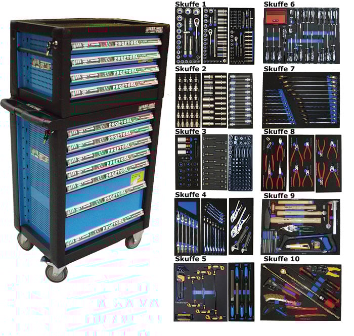 Bato Værktøjsvogn med 526 Dele - Blå Udsalg!