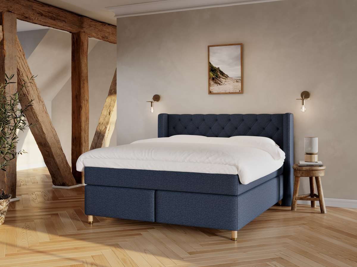 Nora Fjord 160x200 Dyb Blå - Håndbygget Seng til Komfort