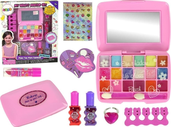 Lyserød Skønhedssæt med Øjenskygger og Lip Gloss