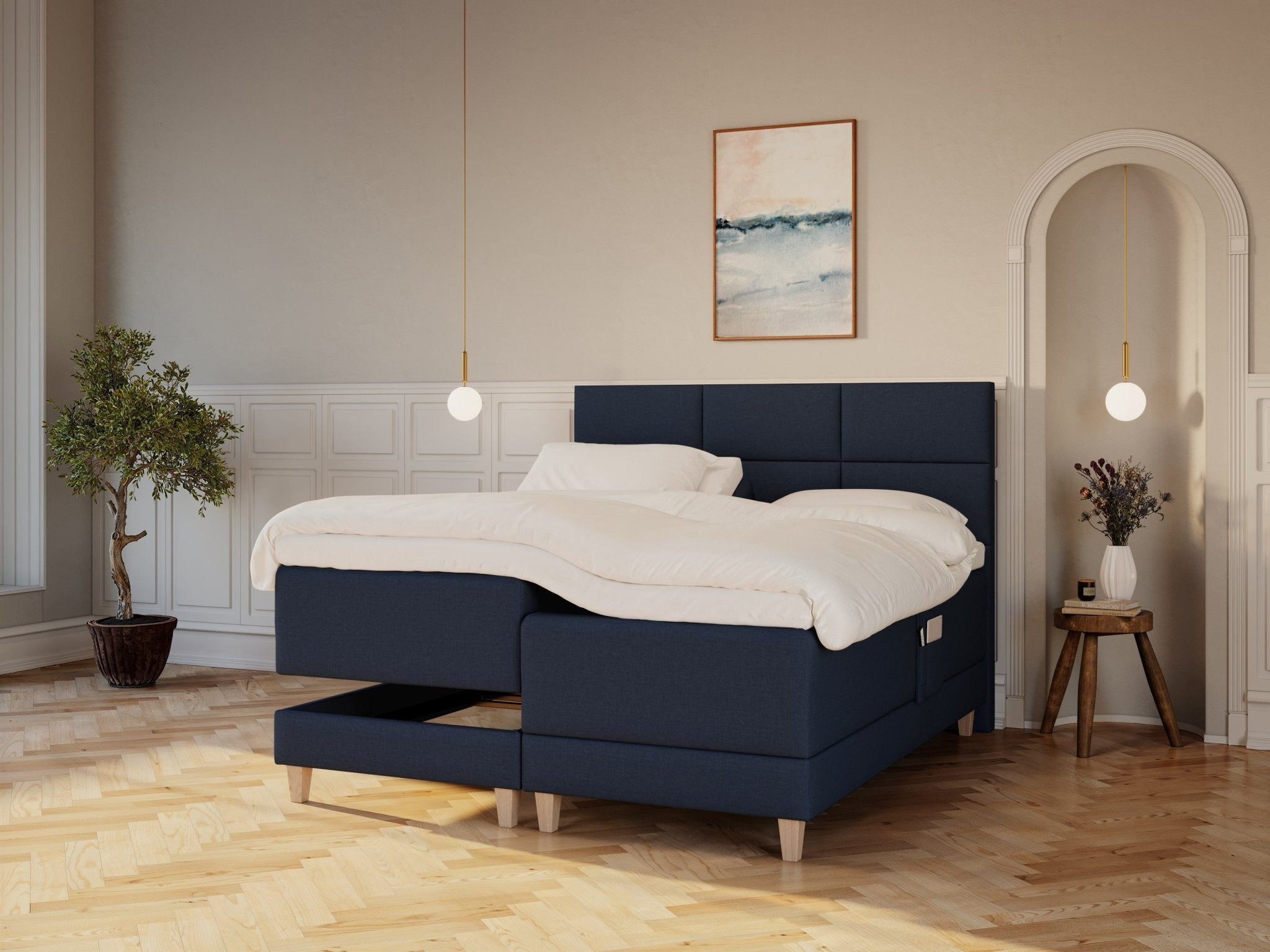 Aura Nordlys Elevationsseng 180x210 Dyb Blå - Luksustilbud