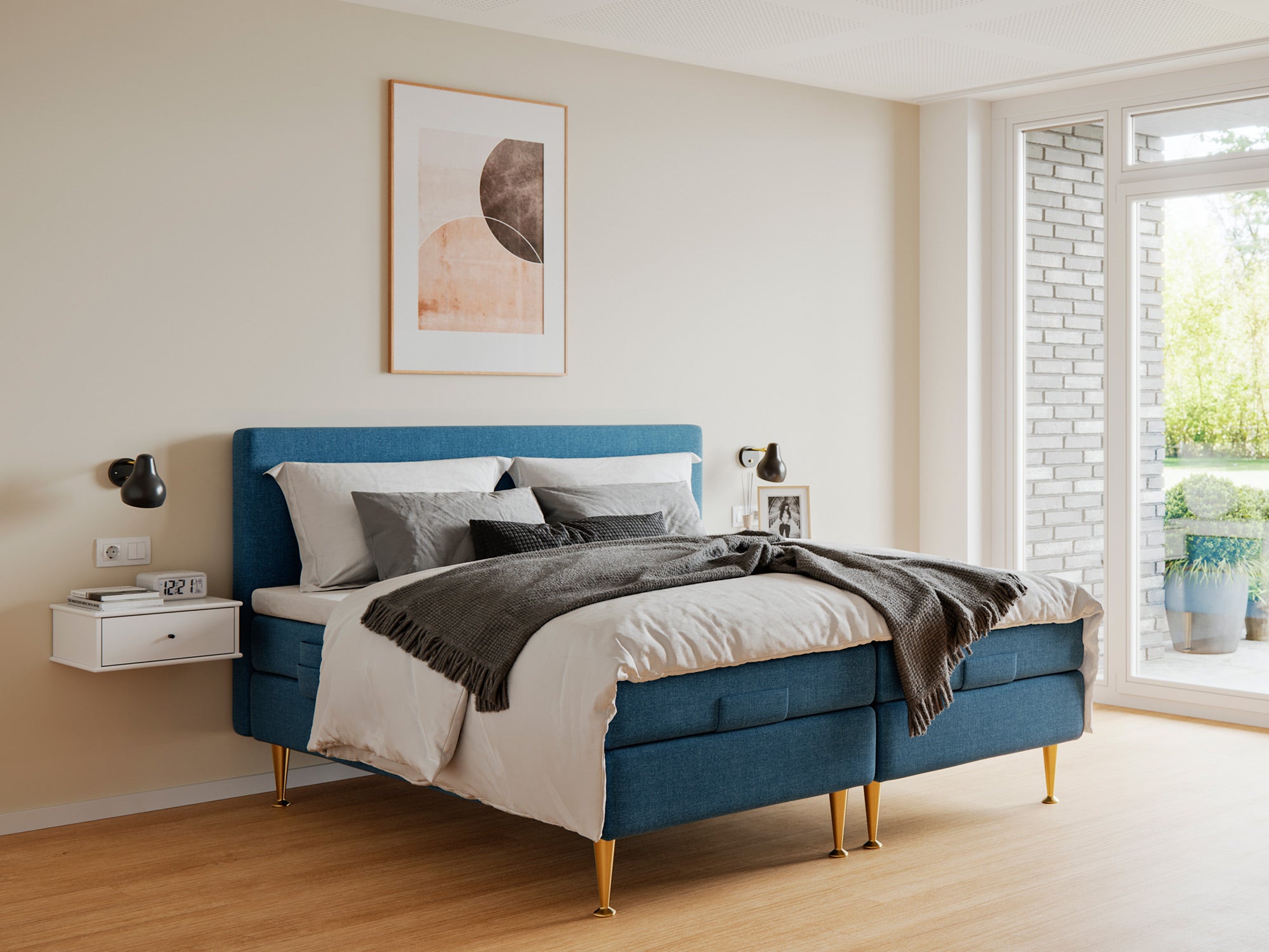 Krone Platin Elevationsseng Blå 180x200 - Udsalg!